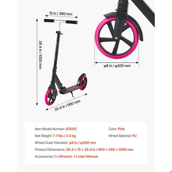 Fällbar sparkcykel - DUOKU - S200C - Rosa - Justerbart styre - 200 mm hjul (PU) Ros