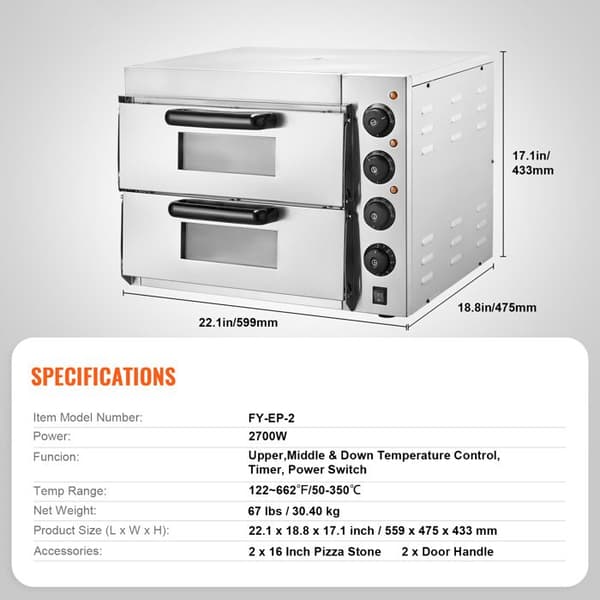 Pizzaugn - DUOKU - FY-EP-2 - 40,6 cm - Rostfritt Stål - Elektrisk