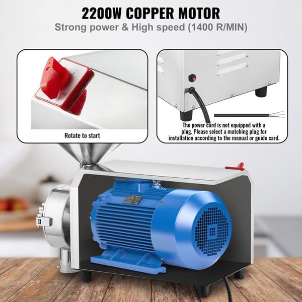 Sojamølle - DUOKU - 2200W - Rustfrit stål - 50 kg/h - 1 times drift