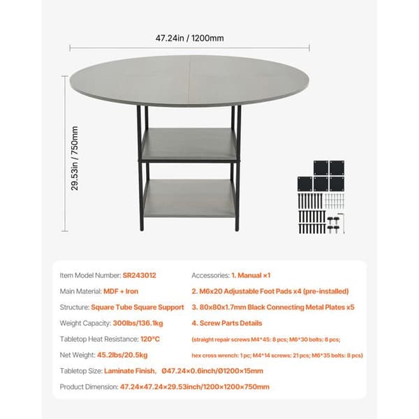 Rundt Spisebord - DUOKU - 120 cm - MDF Træ - 4 Pladser - Moderne Design