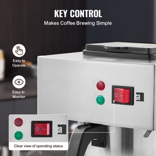Filterkaffemaskine - DUOKU - RBT-386-BD3 - 12 Kopper - Rustfrit Stål - 3 Kander Rostfritt stål
