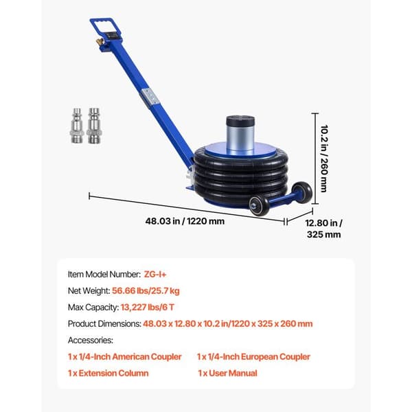Pneumatisk domkraft - DUOKU - ZG-I+ - 6 t - Lyft 170–583 mm - 4 luftkuddar