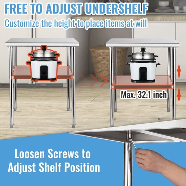 Arbejdsgulv Køkken Rustfrit Stål-Duoku-Forberedelsesbord-610 x 610 x 914 mm-med Underskab og Hjul