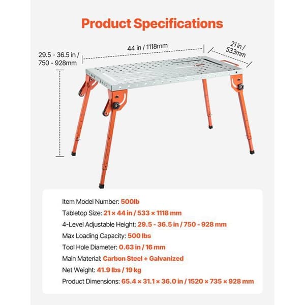 Foldable Welding Table 44"x 21"-Duoku-500 lb Capacity-Adjustable Height-Welding Workbench