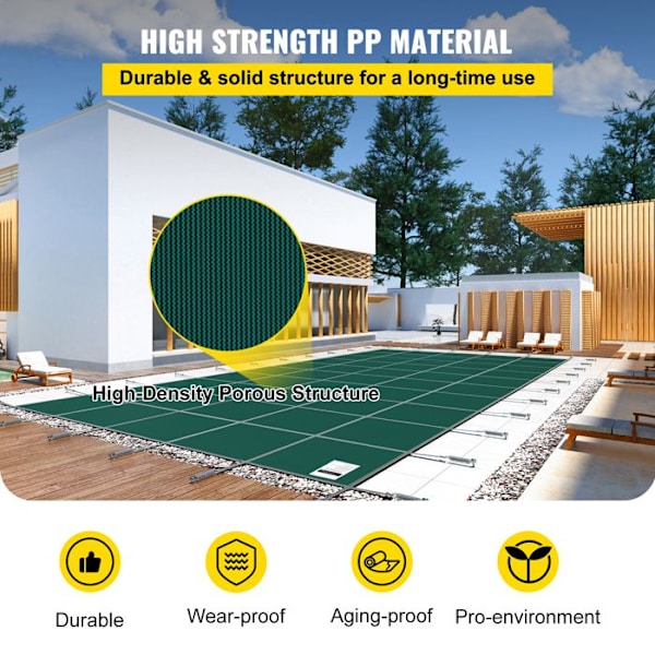 Sikkerhedsdækning til Swimmingpool-Duoku-16 x 32 fod-Solid Netdække med Drænhuller-Rektangulær