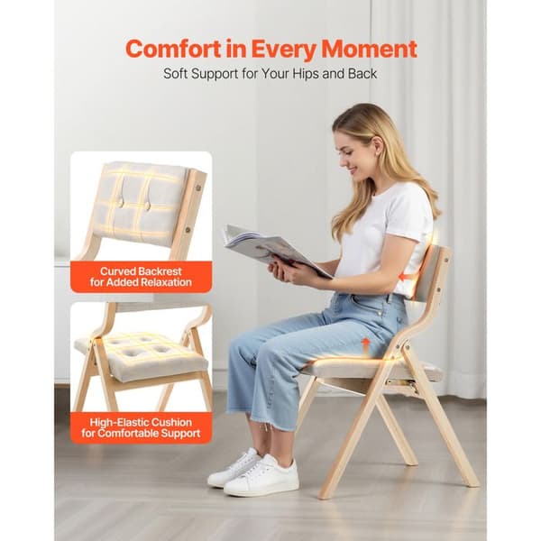 Fällbar trästol - DUOKU - ZD-2501 - Set om 2 - Beige vadderad kudde - Fällbar 180 kg beige
