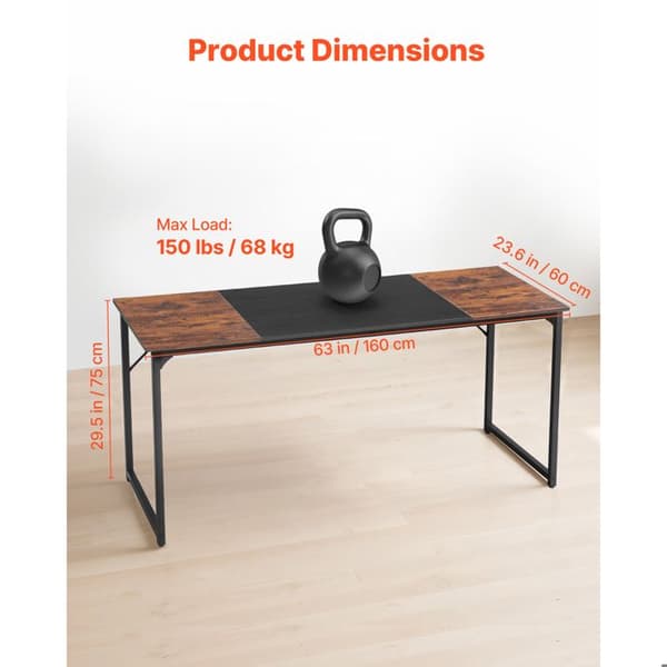 Computerbord 160 x 60 x 75 cm-Duoku-med metalstruktur-med benplads-Brun og sort