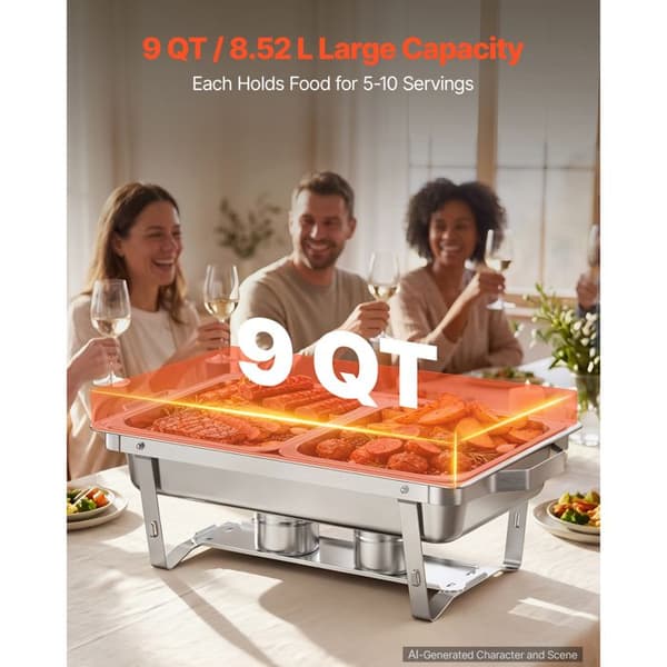 Rektangulär värmeskål 3 delar - DUOKU - YG410F362 - 8,5 L - Utbytbara rostfria behållare - Vattennivåindikator
