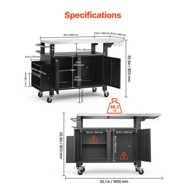 Udendørs Serveringsvogn 140 cm - Duoku - Mobil Vogn til Grill, Have, Terrasse og Sommerkøkken, Praktisk Rullebord