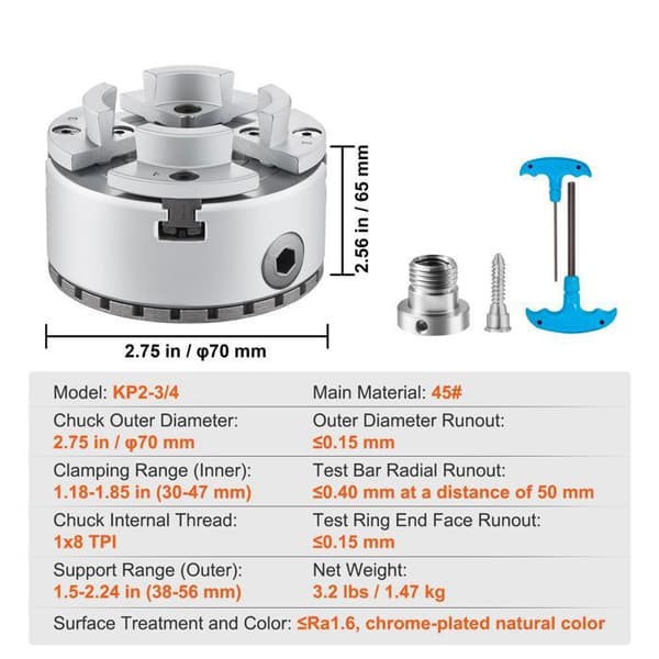 Mandrin de Tour KP2-3/4-Duoku-4 2,75 tommer Diameter-Tool for Automatisk Centring til Præcisionsbearbejdning