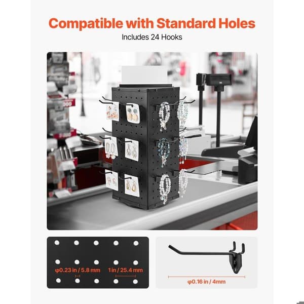 Roterende Perforerede Panel Stativ-Duoku-18,8 x 18,8 x 52 cm-Tykt Koldt Limmet Stål Opbevaringsperforeret Panel til Dagligvarebutik