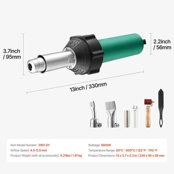 Värmepistol - DUOKU - DSH-D1 - 1600 W - 50-600 °C - Sladdad