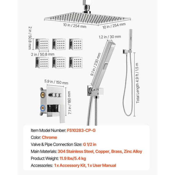 Duscharmaturset - DUOKU - FS10283-CP-G - 6 masserande jetar - Handdusch - Kromad Krom