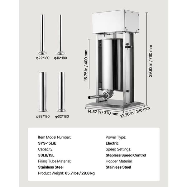 El-salami press - DUOKU - SYS-15L/E - 15 L (15 kg) - Rostfritt stål - Hastighetsreglering