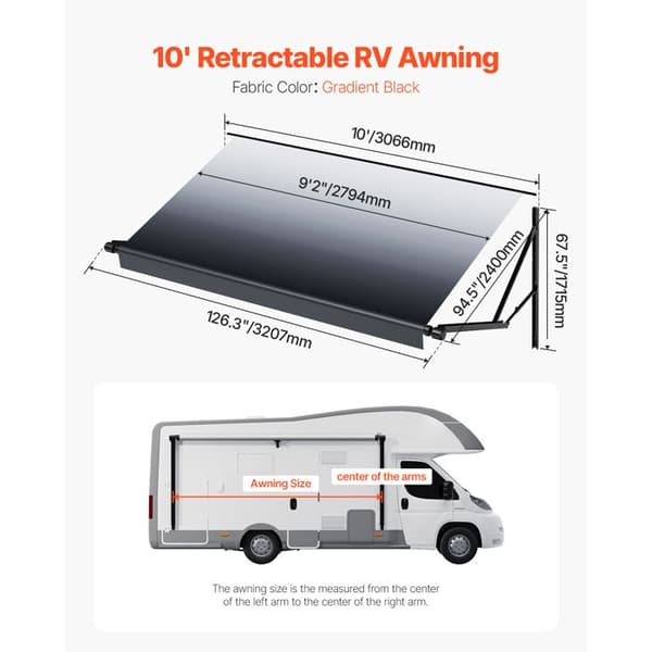 Campingvogn Elektrisk Vandtæt Modul Markise-Duoku-3066mm-Robust Aluminiumsramme Sort Gradient Side Markering