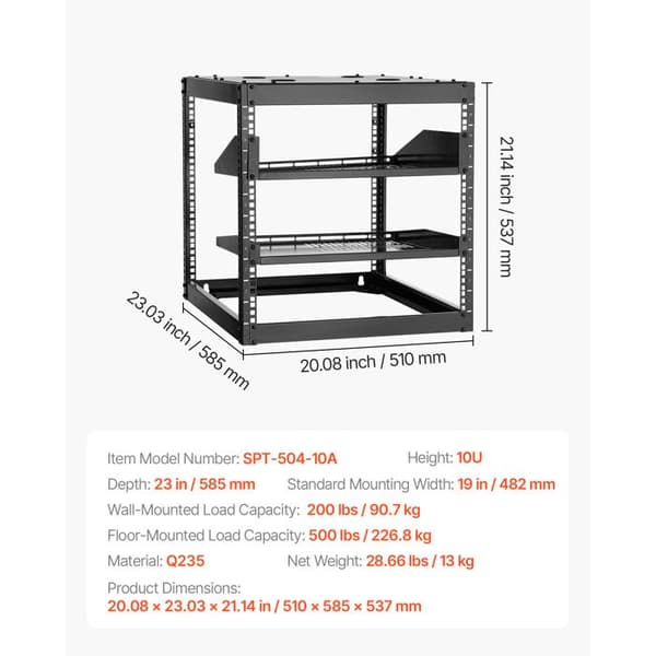 Öppen ram serverrack - DUOKU - SPT-504-10A - 10U - Djup 585 mm - Golvbelastning 500 lb