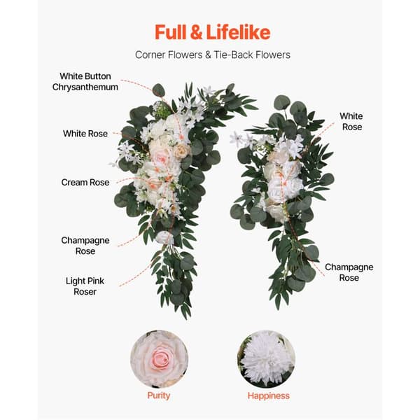 Kit af kunstige blomster - Duoku - til bryllupsbue - kit af hvide blomster til bryllupsbue med gardiner (sæt af 4)