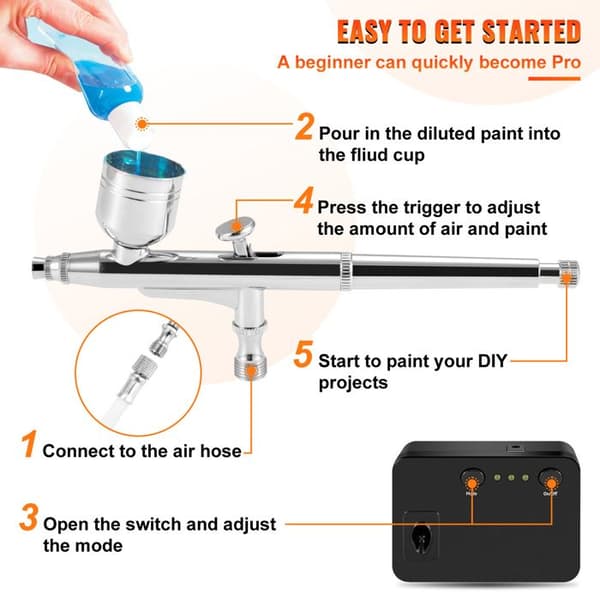 Bærbar Airbrush Sæt - DUOKU - Kompressor - Dobbelt Aktion - Tyngdekraftsforbrug - 0,8 kg