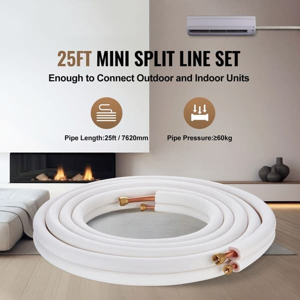 Sæt af Mini-Delte Rør-Duoku-7620 mm-Cuprør med Ydre Diameter 6,4 og 9,5 mm-Triple Lag Isolering