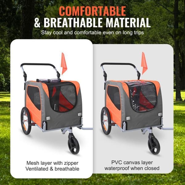 Hundvagn - DUOKU - TS806 - Kapacitet 30 kg - 2-i-1 vagn - Fällbart ram orange + grå