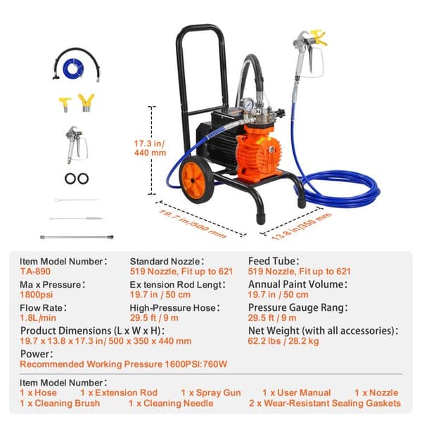 Färgspruta - DUOKU - TA-890 - Högtryck 1800 PSI - 900 W - Förlängningsstång 50 cm