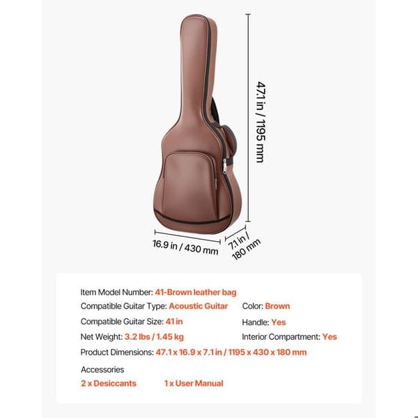 Hårdt Etui til Akustisk Guitar - Duoku - 1041 mm, Designet til Transport og Opbevaring. Inkluderer et Rum til Tilbehør.