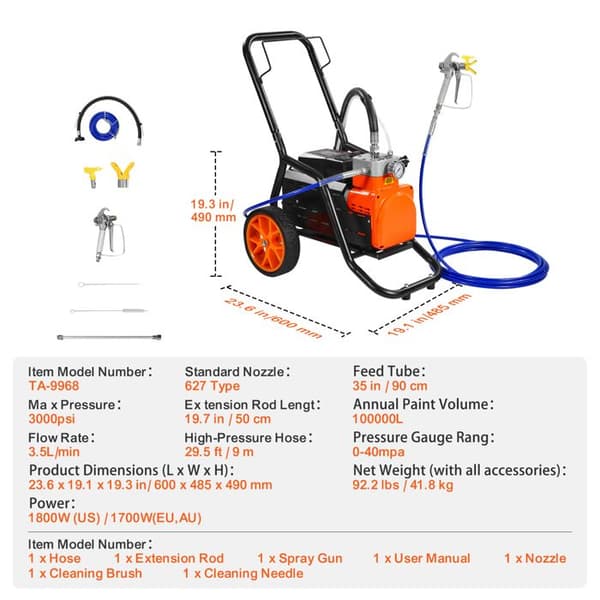 Maling Sprøjte - DUOKU - TA-9968 - 1700 W - 3000 Psi - Professionel Elektrisk