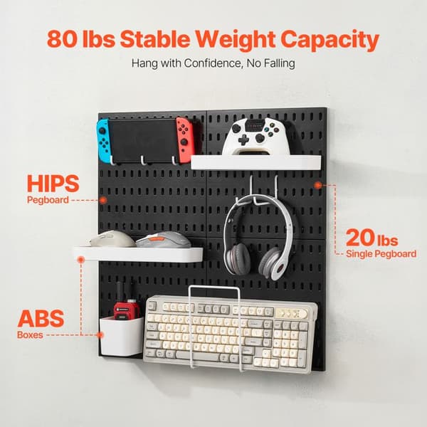 Kit til Perforeret Plastpanel-Duoku-11" x 11"-Vægorganisator med 4 Paneler-med Tilbehør-til Garage, Køkken, Kontor