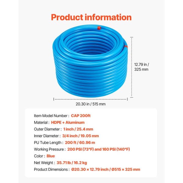 Kompressor styresæt - DUOKU - CAP 200 fod - 60,96 m - ø indv. 3/4" - HDPE+aluminium Blå
