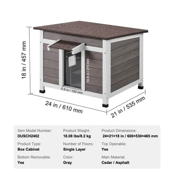 Ulkoniche - DUOKU - Puu Kissa Talo - Säänkestävä - 24x21x18 tuumaa - Harmaa Grå