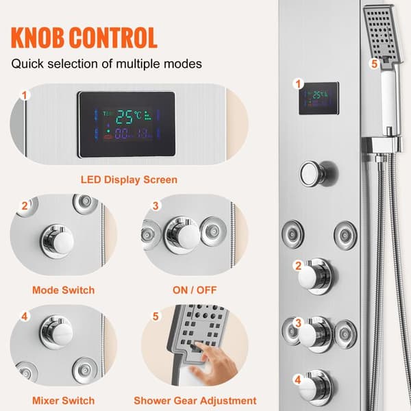 Bruserpanel - DUOKU - 8009FL - 6 Bruseindstillinger - Rustfrit Stål - LED-Skærm