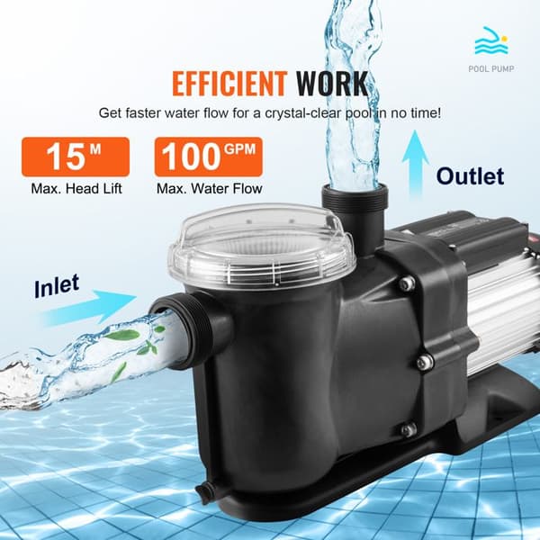 Pool Pump Above Ground - DUOKU - HT776 - 1,5 HK - 110 GPM Max Flöde - 15 m Tryckhöjd