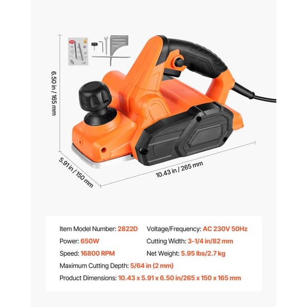 Sladdad elhyvel - DUOKU - 2822D - 82 mm - 650 W - Justerbart djup 2 mm