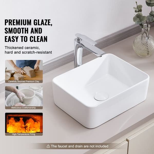 Rektangulärt handfat - DUOKU - RS1237B - 16" x 12" - Keramik - Vit Vit