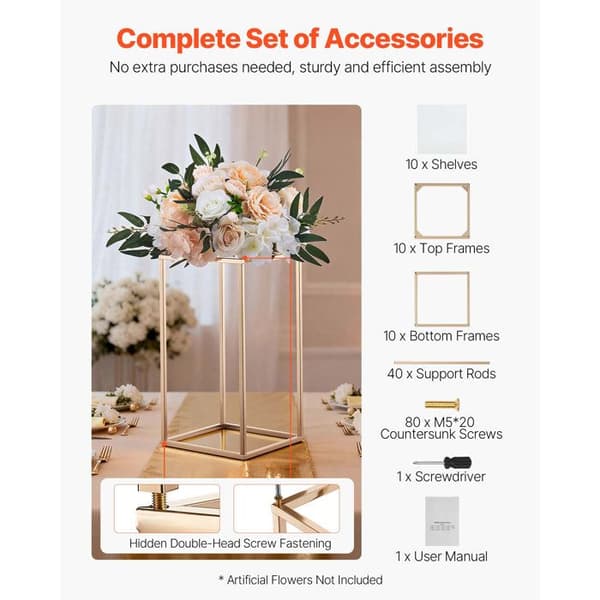 Set med 10 Stödsystem för Bröllopsblommor-Duoku-Rektangulära Pelare i Transparent Akryl 40 cm, för Bordcenter