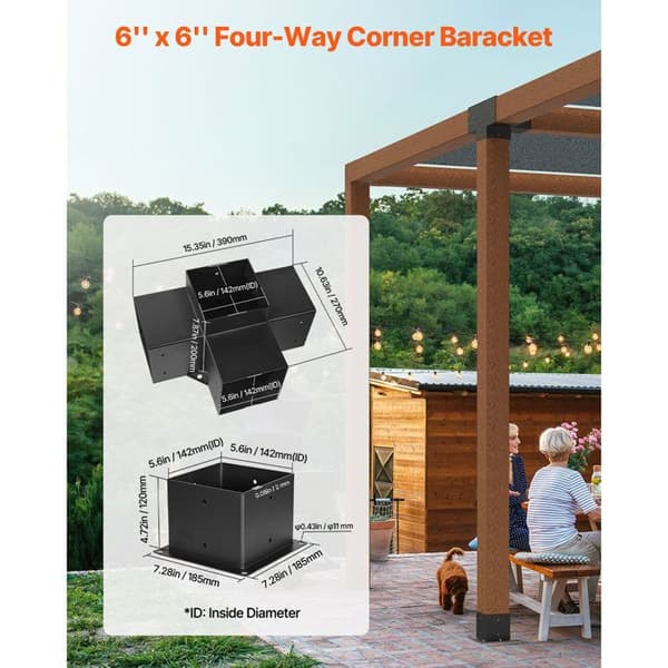 Støttekit til Pergola - DUOKU - SSB2F2 - Kulstofstål - 142x142 mm - 4 dele