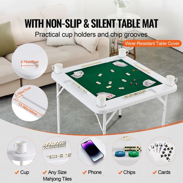 Mahjong Bord - DUOKU - Model SN-90 - Sammenklappelig - 4 Spillere - Holdbart Grønntavle Vit