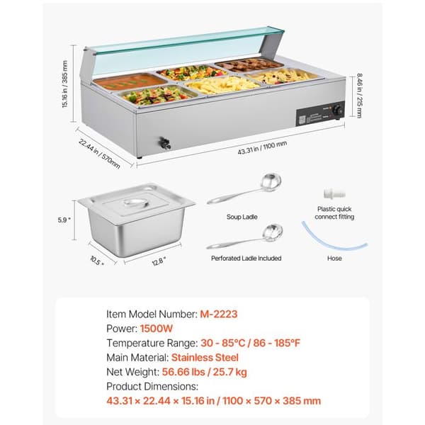 Elektrisk värmeskåp - DUOKU - M-2223 - 1500 W - Rostfritt stål - 6 behållare 1/2