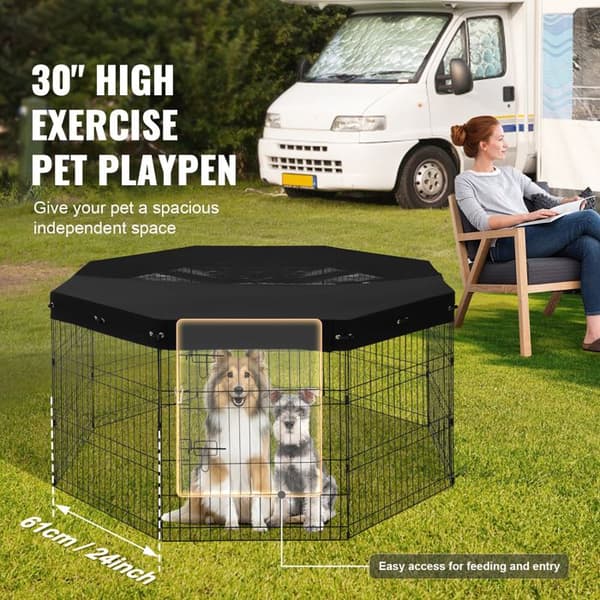 Hundpark - DUOKU - 8 Paneler - 30" Hög x 24" Lång - Fällbart Metall - Oxfordtyg 600D