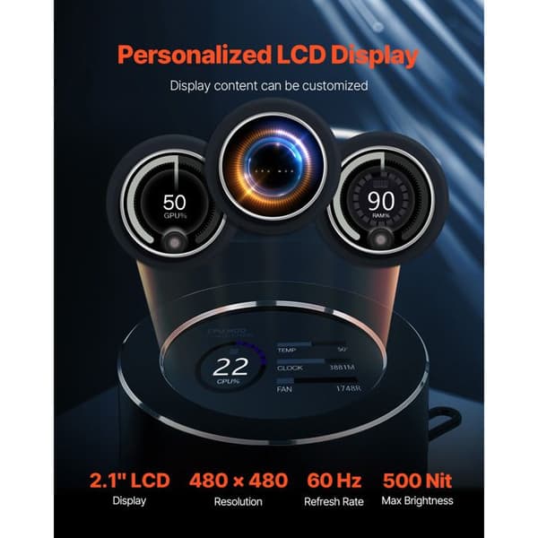 Vattensystem AIO för Processor-Duoku-3×120mm PWM-Inbyggd Pump-LCD Skärm 2,1", 2200 varv/minut