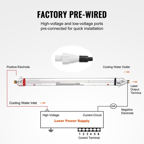 Lasertubi CO2 - DUOKU - T90 - 90 W - Pituus 1250 mm - Laserkaiverrin
