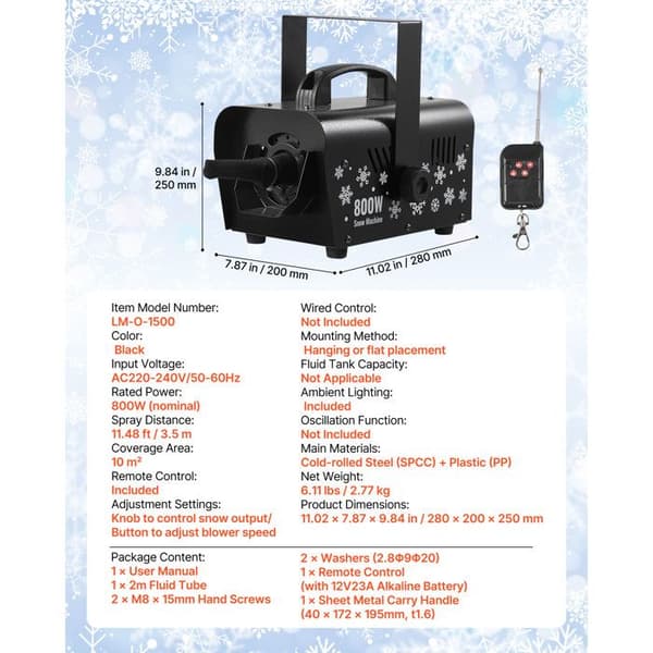Snömaskin - DUOKU - LM-O-1500 - 1500 W - Tank 5 L - Bärbar/Hängande