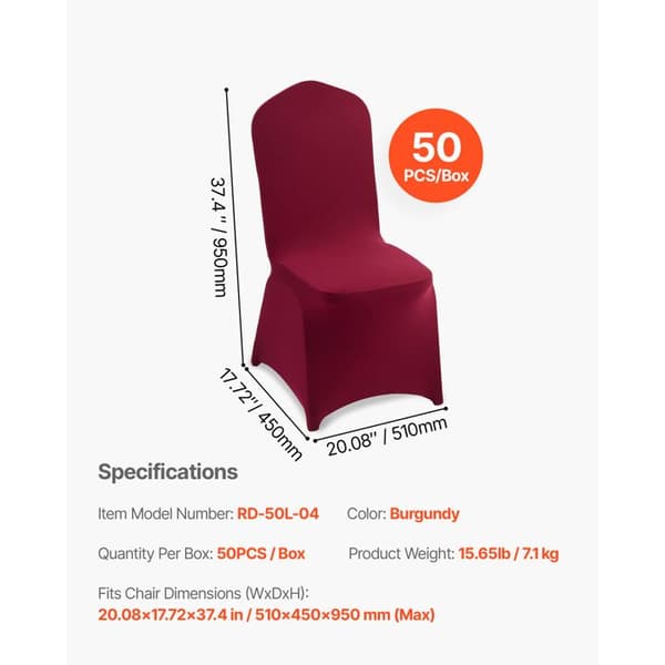 DUOKU Sæt med 50 strækbare stolbetræk Bordeaux 51×45×95 cm (95% polyester, 5% elastan) Bordeaux