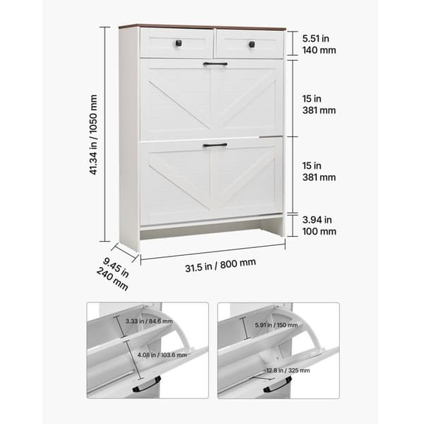 Skohylla - DUOKU - ZH614 - 2 Fällbara Lådor - Rustik Design - Kapacitet 20 kg Vit + Valnöt