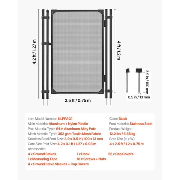 Sikkerhedsgitter - DUOKU - NLPFAG1 - 1,2 x 0,75 m - Aluminium & nylon - Sort Svart