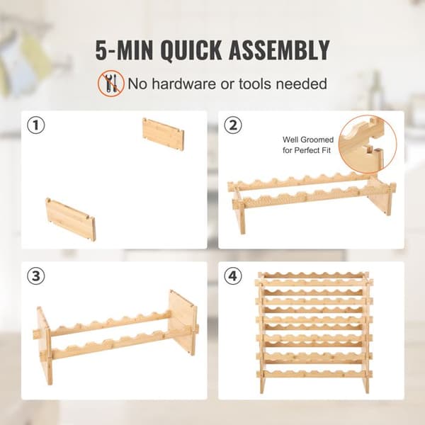 Viinikaappi - DUOKU - Modulaarinen Pinoonlähtöinen - 48 Pulloa - Bambupuu - 6 Tasoa