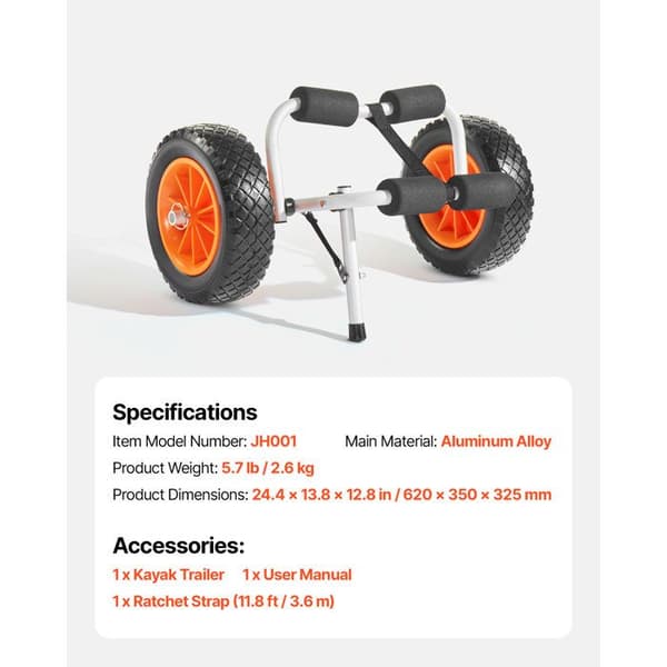 Transportvogn til Kajak-Duoku-Last 90 kg-Foldbart og Kompakt-Designet til Kajakker, Kanoer og Paddles