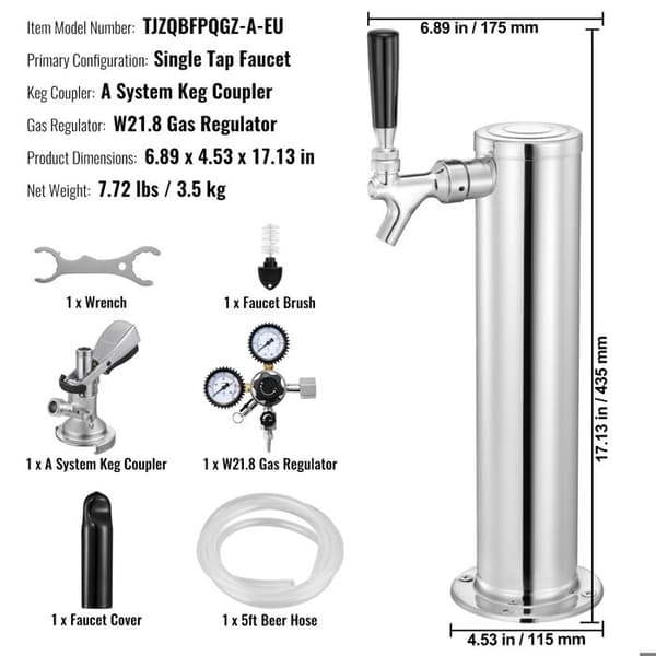 Øl-tap - DUOKU - Kegerator - Enkelte hanen - Kopleur system A - Regulator W21.8