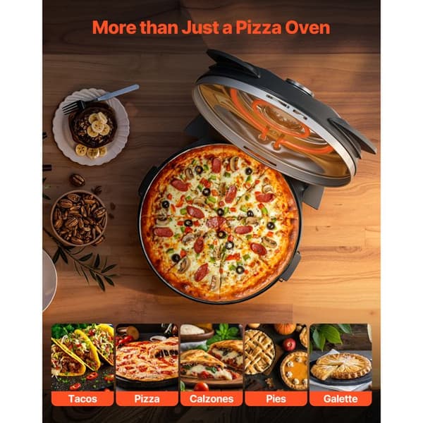 Pizzaugn - DUOKU - Modell QL36WT - 1200 W - 5 Temperaturnivåer - Sten i cordierit Svart