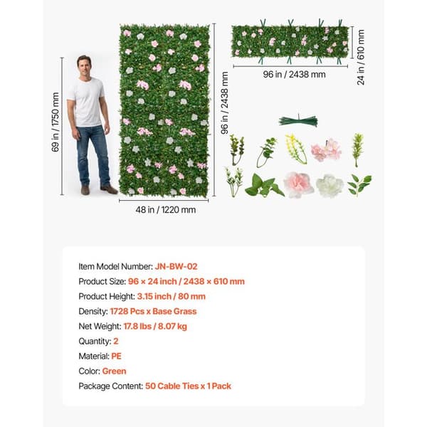 Kunstig Plantevæg-Duoku-248,3x61 cm-Sæt af 2 Paneler med Blade og Blomster til Dekoration